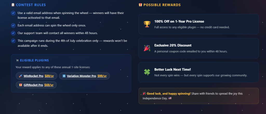 WebCartisan Giveaway Campaign rules and rewards