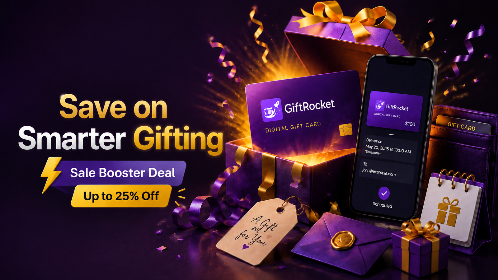 GiftRocket Sale Booster Deal with up to 25% off digital gift cards and scheduled gifting features